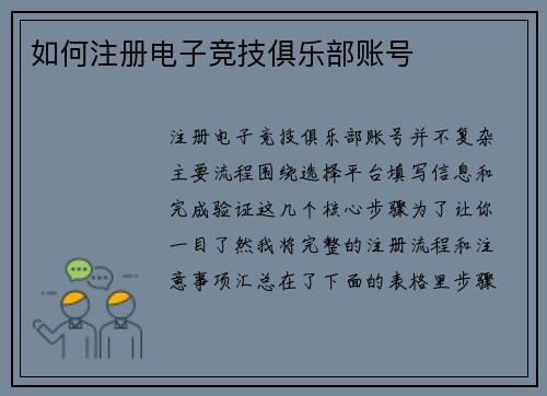 如何注册电子竞技俱乐部账号